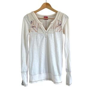 Free People Long Sleeve Patchwork Snap Cuff Top